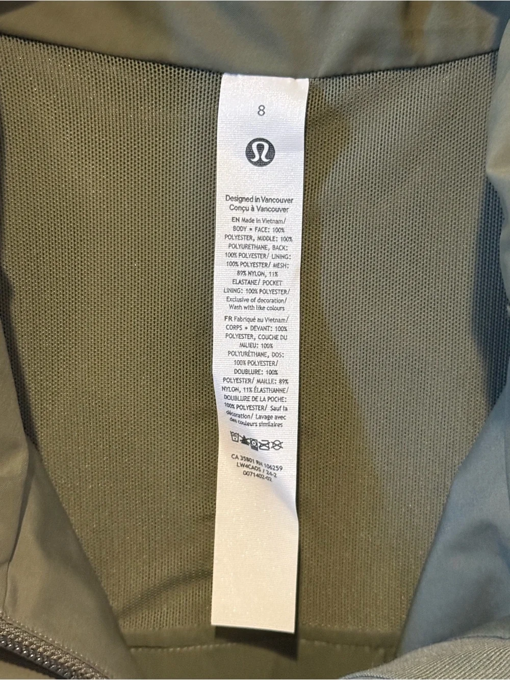 lululemon athletica Rain Rebel Olive Green Hooded Rain Coat